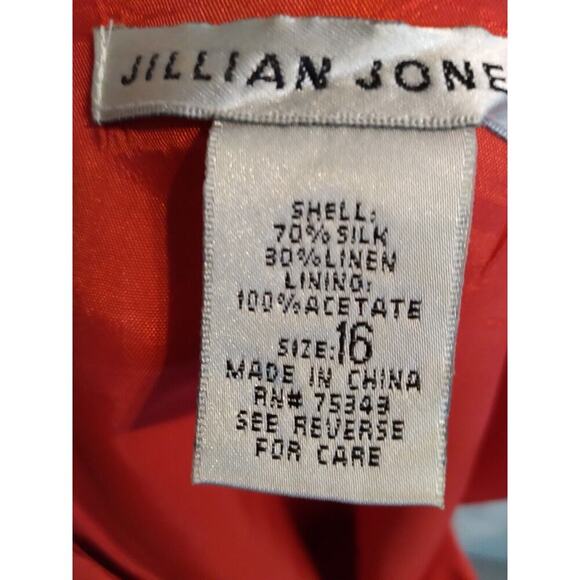 Jillian Jones Dress Red Silk Linen Blend Sz 16 Easter Spring Embroidered Hem - Picture 9 of 10